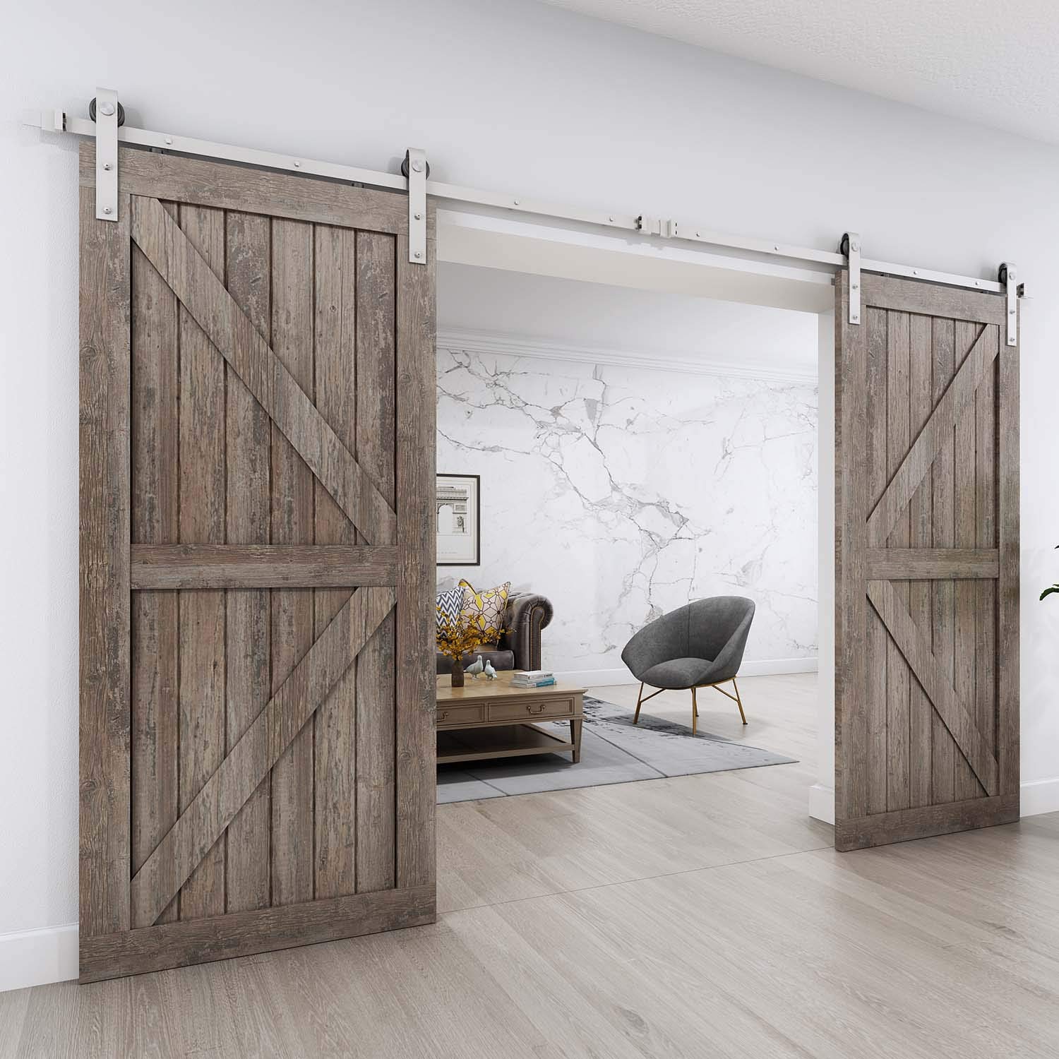 EaseLife 5 FT Heavy Duty Brushed Nickle Sliding Barn Door Hardware