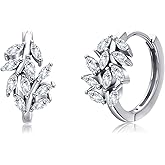 Leaf Hoop Earrings 925 Sterling Silver Cubic Zirconia Leaf Huggie Earrings 16mm Hoop Jewelry Gifts for Women