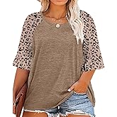 HDLTE Womens Plus Size 3/4 Ruffle Sleeve Tops Casual Loose Crew Neck Shirts Dressy Floral Bell Sleeve Tunic Blouses