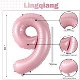 Lingqiang 40'' Pink Number Balloon 0-9 Foil Self-Inflating 9th Birthday view 2