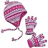 N'Ice Caps Girls Hat Gloves Set Kids Fleece Winter Warm Sherpa Lined Fair Isle
