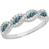 Dazzlingrock Collection 0.35 Cttw 10K Solid Gold Round Blue & White Diamond Bridal Stackable Wedding Band 1/
