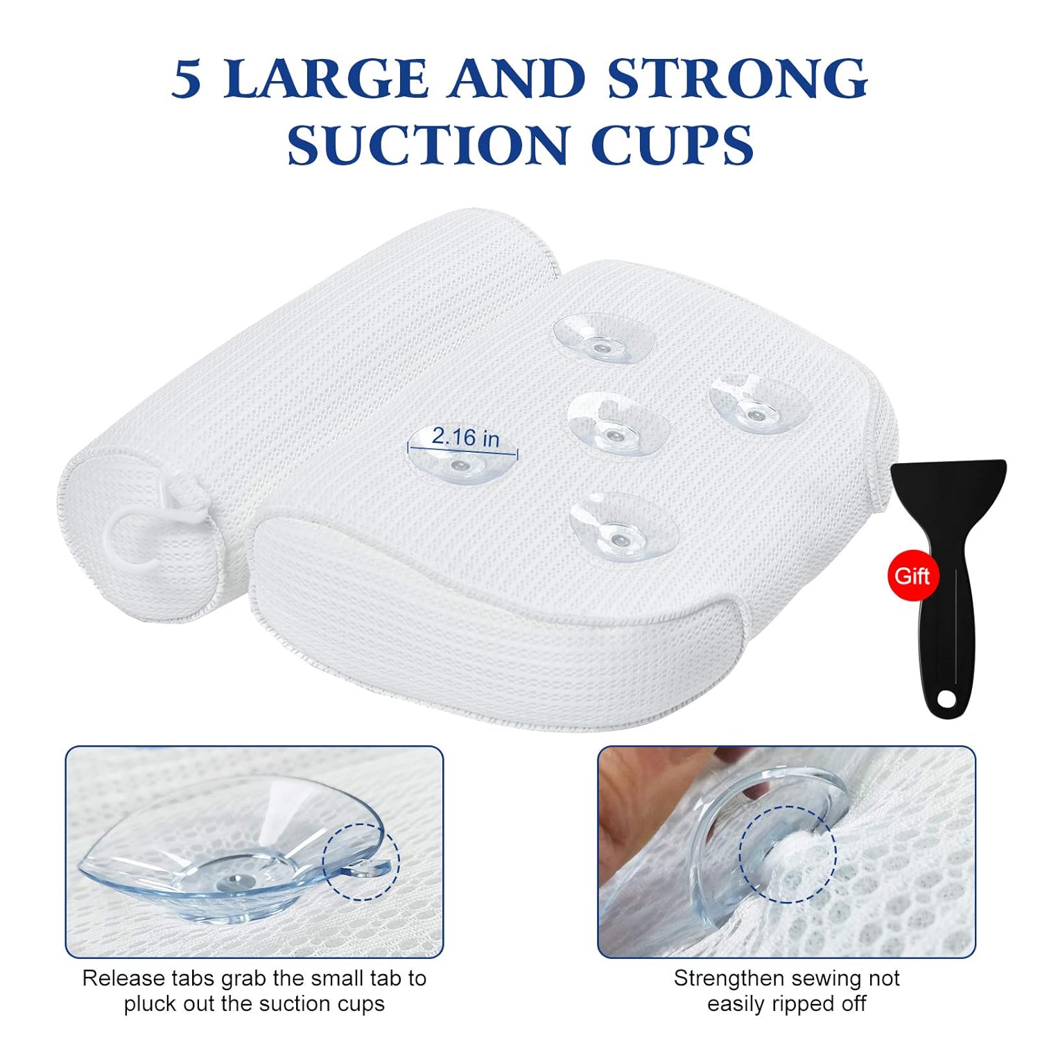 OMYSTYLE Bath Pillow for Tub, Bathtub Pillows with Soft 5D Air Mesh & 5 Large Suction Cups, Quick Dry Spa Bath Pillow for Neck, Head, Shoulder and Back Support - Soft, Non-Slip, Extra Thick : Beauty