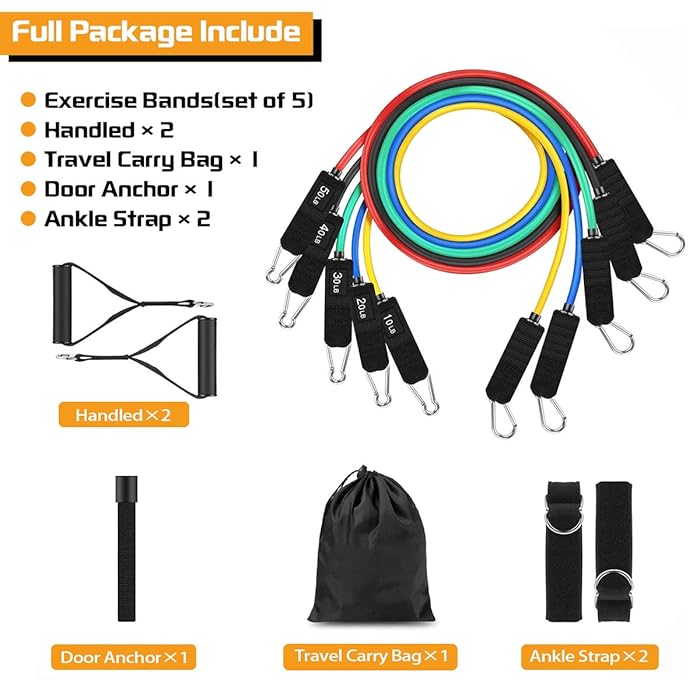 Image 2 - VEICK Resistance Bands Set,Workout Bands,Exercise Bands,5 Tube Fitness Bands with Door Anchor,Handles,Portable Bag,Legs Ankle Straps for Musle Training, Physical Therapy, Shape Body,Home Workouts