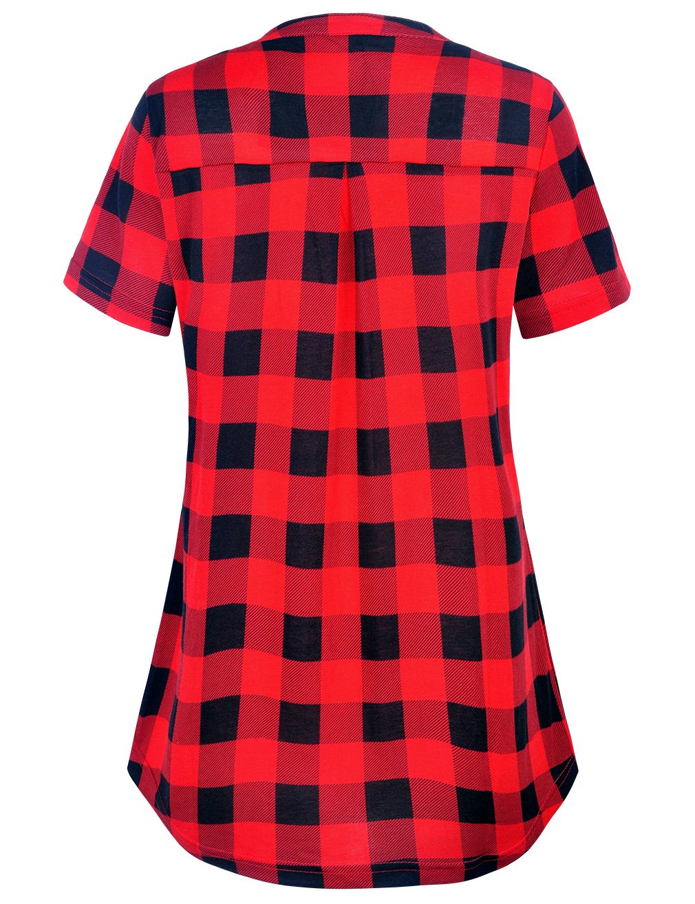 Derminpro Women\'s Plaid Tunics Summer Cute V Neck Cozy Lounge Short Sleeve Blouse Shirts Black Red Large