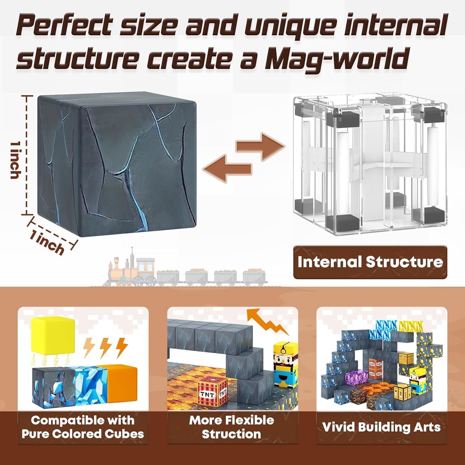 Magnetische Bausteine - Build Mine Magnete Welt Sword Edition, Magnet World Caverns Magnet Spielzeug für Jungen und Mädchen im Alter von 3-4 4-5 6-8 Jahren, Magworld Spielzeug ab 3 Jahre Geschenk 6