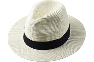 KERDEKR Straw Hats Women Wide Brim Straw Panama Roll up Hat Belt Buckle Fedora Beach Sun Hat UPF50+ XL Milk White