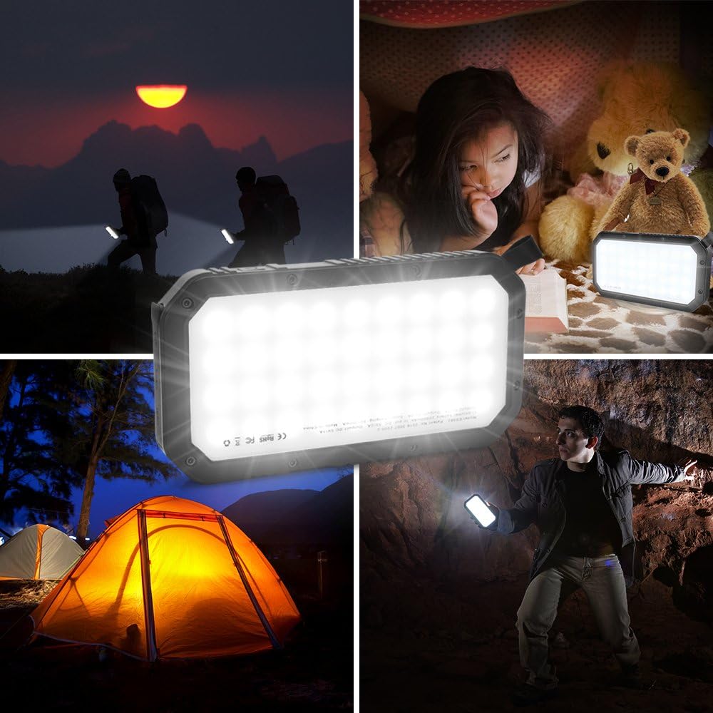 Solar Charger, 25000mAh Battery Solar Power Bank Portable Panel Charger with 36 LEDs and 3 USB Output Ports External Backup Battery for Camping Outdoor for iOS Android: Garden & Outdoor
