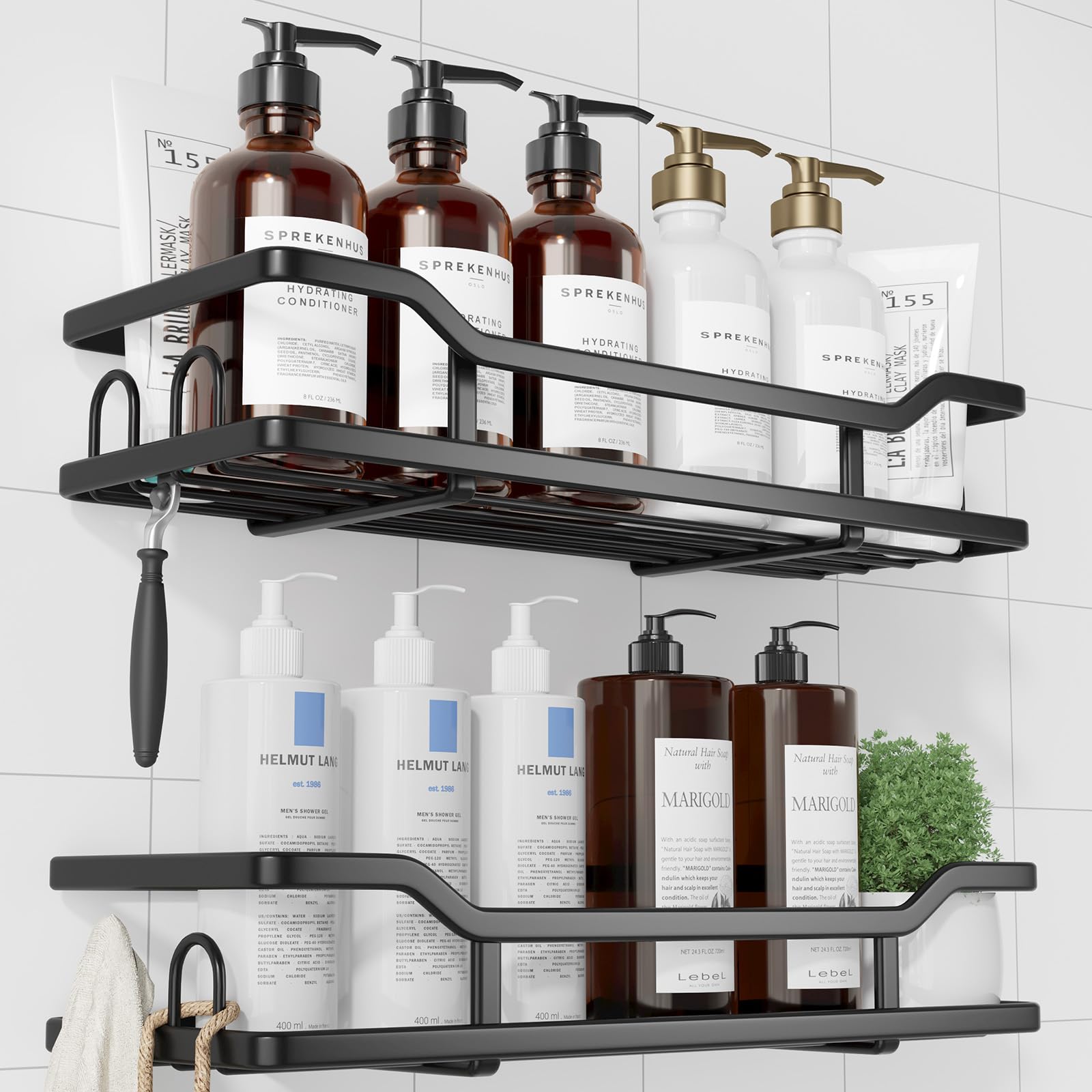 Photo 1 of **Only One** Kitsure Shower Caddy - 2 Pack, No Drilling Shower Organizer with 8 Hooks, Rustproof Stainless Steel Shower Shelf for Inside Shower, Wall Mounted Shower Rack for Bathroom, Kitchen, Black
