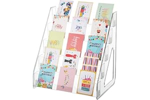 Hlimior 5 Tier Acrylic Card Display Stand(Tall Height), Clear Display Shelf Desktop for Trading Cards, Sports Cards, Greeting Card, Stickers & Brochures, Easy Clip-On Design