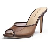 DREAM PAIRS Mule Heels for Women High Heels Stiletto Open Round Peep Toe Mules Sandals Slip on Dress Shoes Sexy Heeled for Party Dressy Prom Wedding