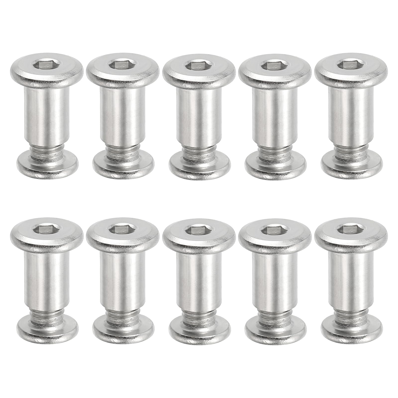PATIKIL Hex Chicago Screws, 10 Set Binding Screw Posts M8 x 15 mm Connecting Hex Drive Socket Cap Bolt Nuts for Scrapbook Leather Belt Album Photo Furniture Repair, Silver