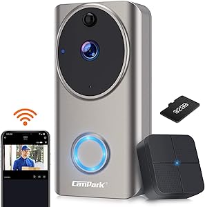 Campark WiFi Video Doorbell Camera with Chime, 1080P,Battery Powered,Weatherproof,Human Detection,2-Way Audio,Night Vision,32GB Storage,Work with Alexa
