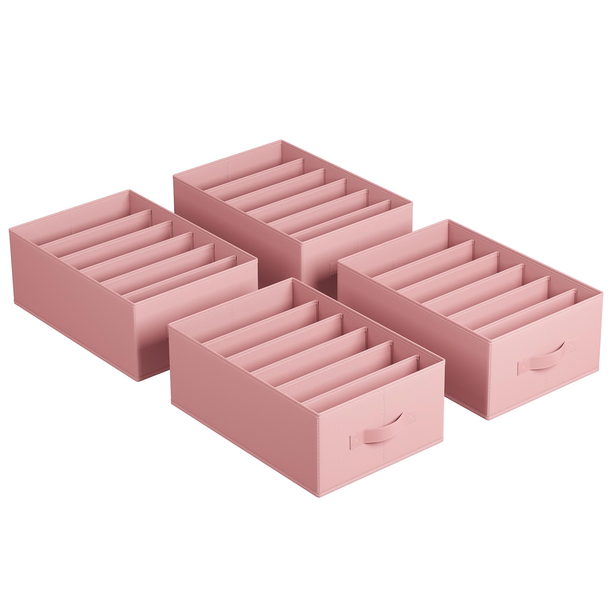 SONGMICS Set of 4 Large Size Wardrobe Clothes Organizers, 6-Compartment Foldable Drawer Organizers with Handles, 16.5 x 11.8 x 6.7 Inches, for Pants, Sweaters, Jeans, Jelly Pink URUS009R01 Image