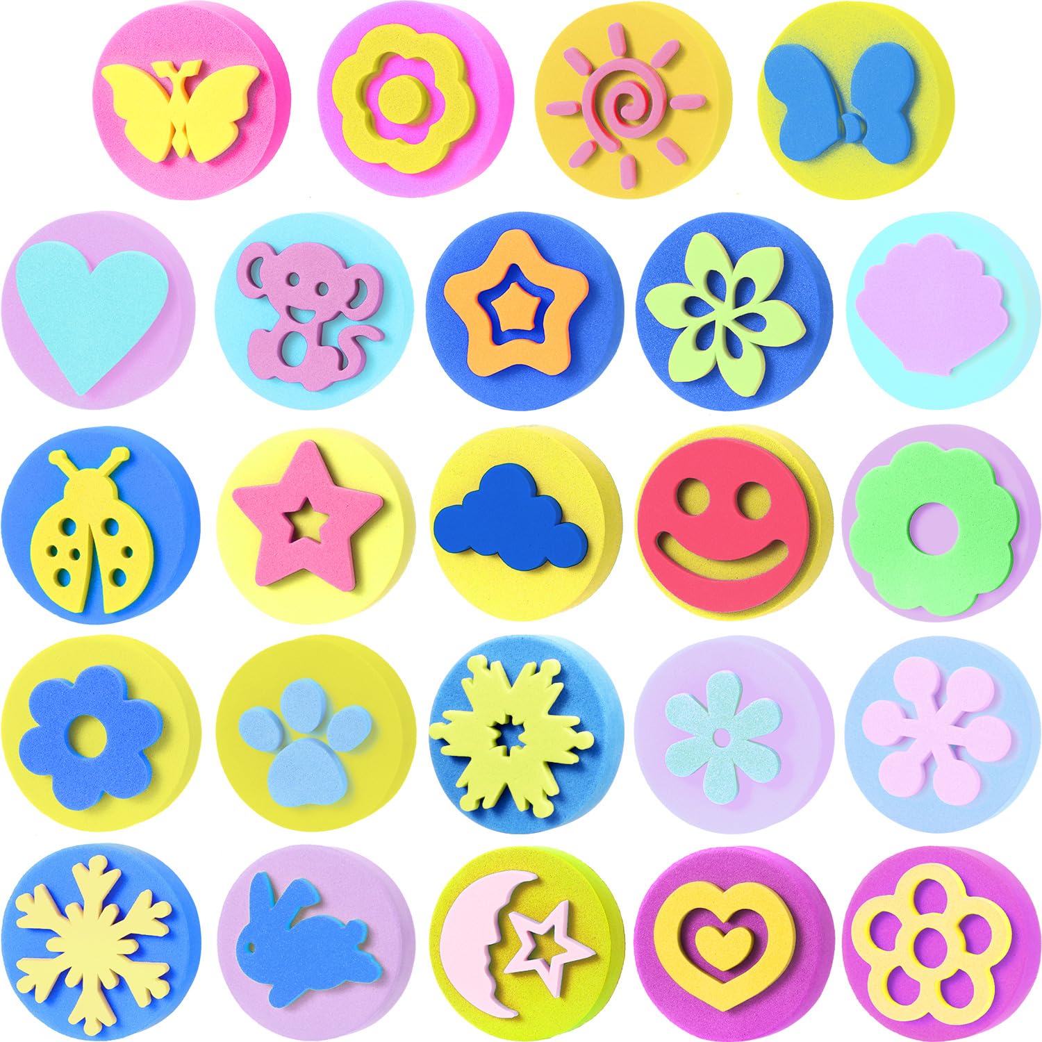 24 Pieces EVA Painting Sponges Foam Painting Stamper Double-Side Sponge Stamper Paint Drawing Sponges for Crafts DIY, Assorted Shapes