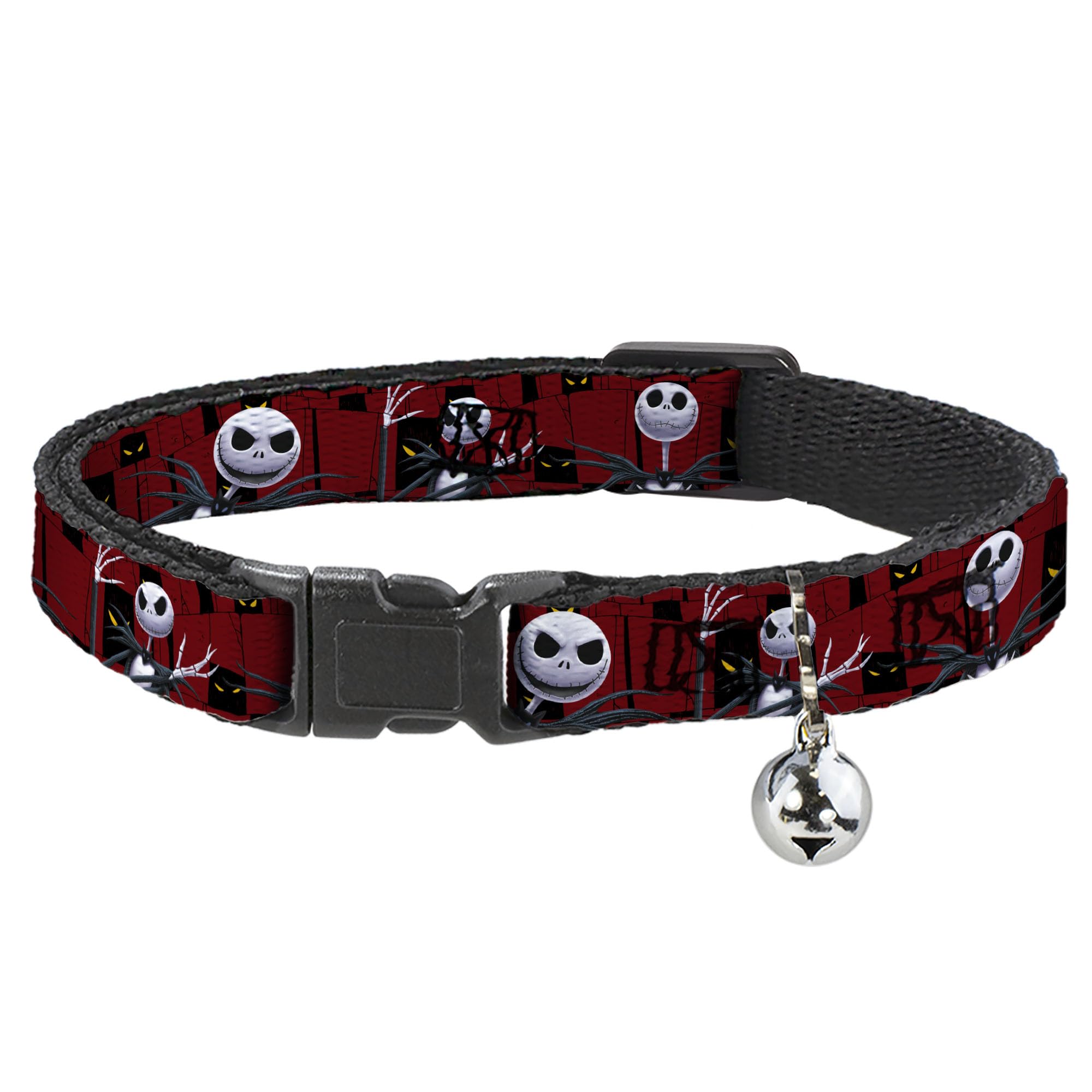 Cat Collar Breakaway Nightmare Before Christmas 3 Jack Poses Peeping Eyes Burgundy 8 to 12 Inches 0.5 Inch Wide