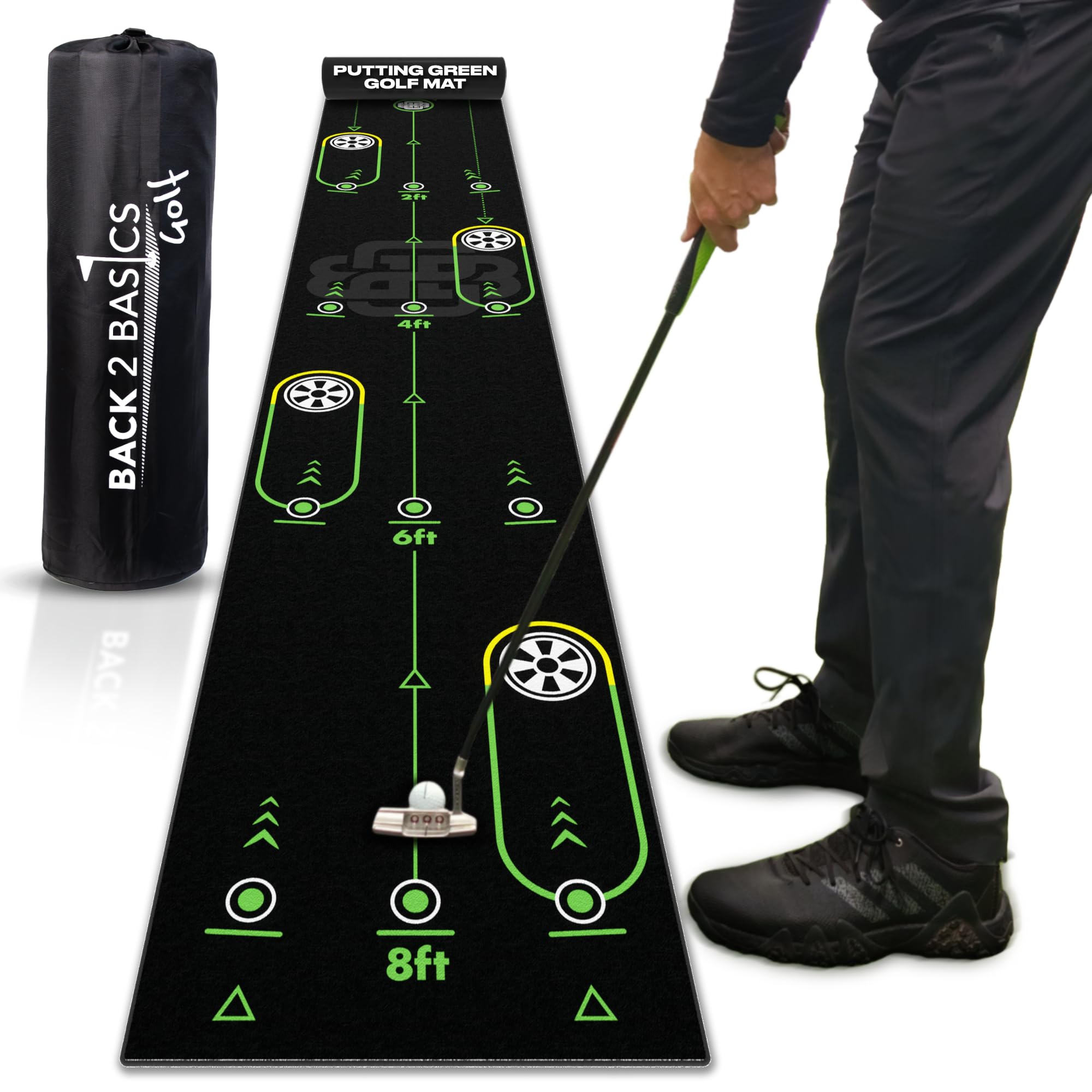 BACK 2 BASICS GOLF Play-Off Putting Mat Mimics Real Putting Green Packed with Drills & Games Perfect Practice & Training Aid for Indoor or Outdoor by Golfers for Golfers,10 ft (L) x 1.8 ft (W)