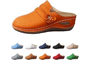 Clog Sandals for Women Mules Shoes Leather Slip On Slides Closed Toe Walking Platform Sandals Wide Width Comfortable Arch Sup