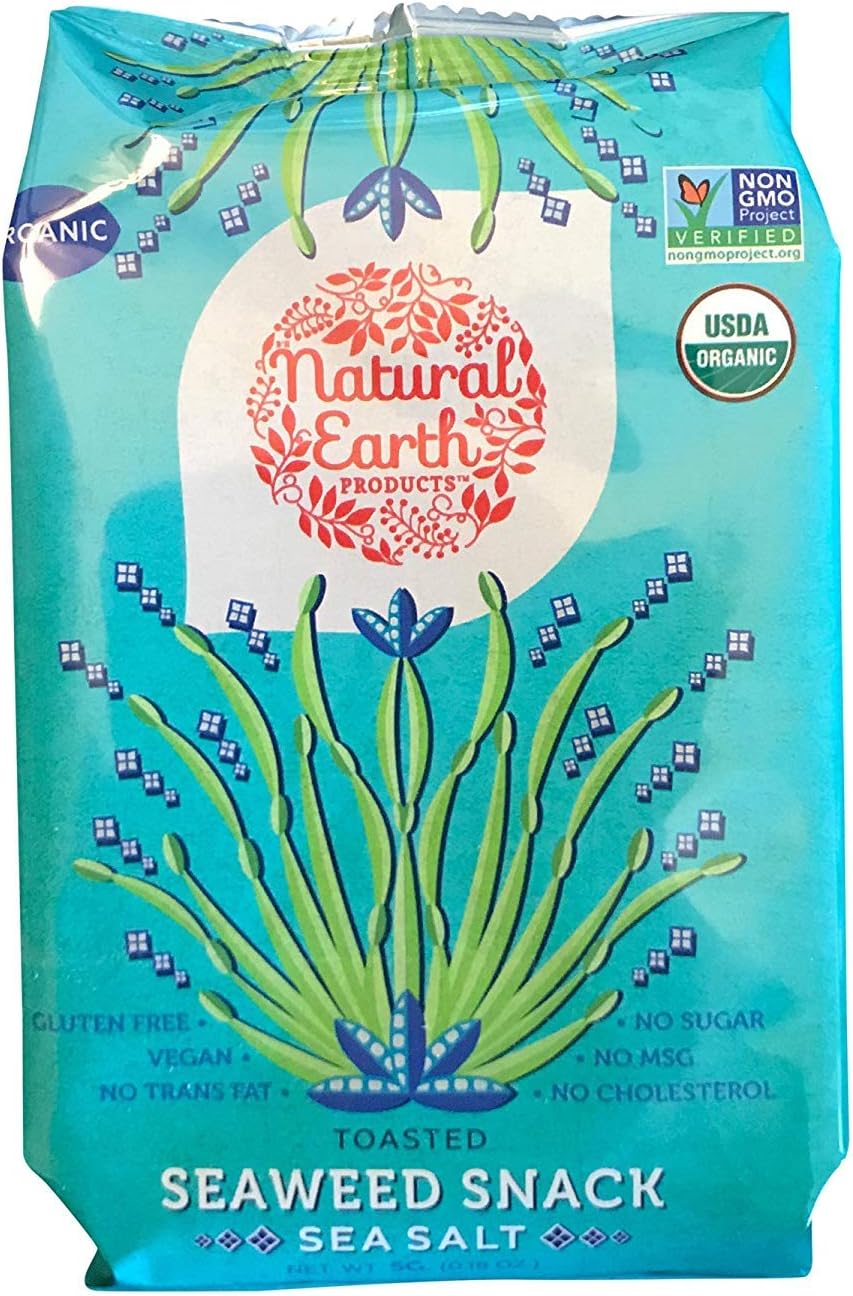 Natural Earth Organic Toasted Seaweed Snack - Delicious Flavor - 100% USDA Certified, Certified Star K Kosher, Non GMO Verified - Pack of 6 x 5g (Sea Salt)