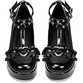 BYOMIGY Mary Jane Shoes Women Goth Platform Heels Chunky Heel Pumps with Ankle Strap Wedge Heels for Women