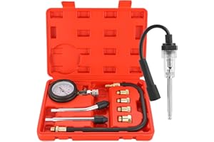 NYXOVA Petrol Engine Cylinder Compression Tester Kit and Spark Plug Tester Tool, Gas Engine Compression Gauge Compression Tester Kit, 9-Piece Automobile Compression Tester kit (Red)