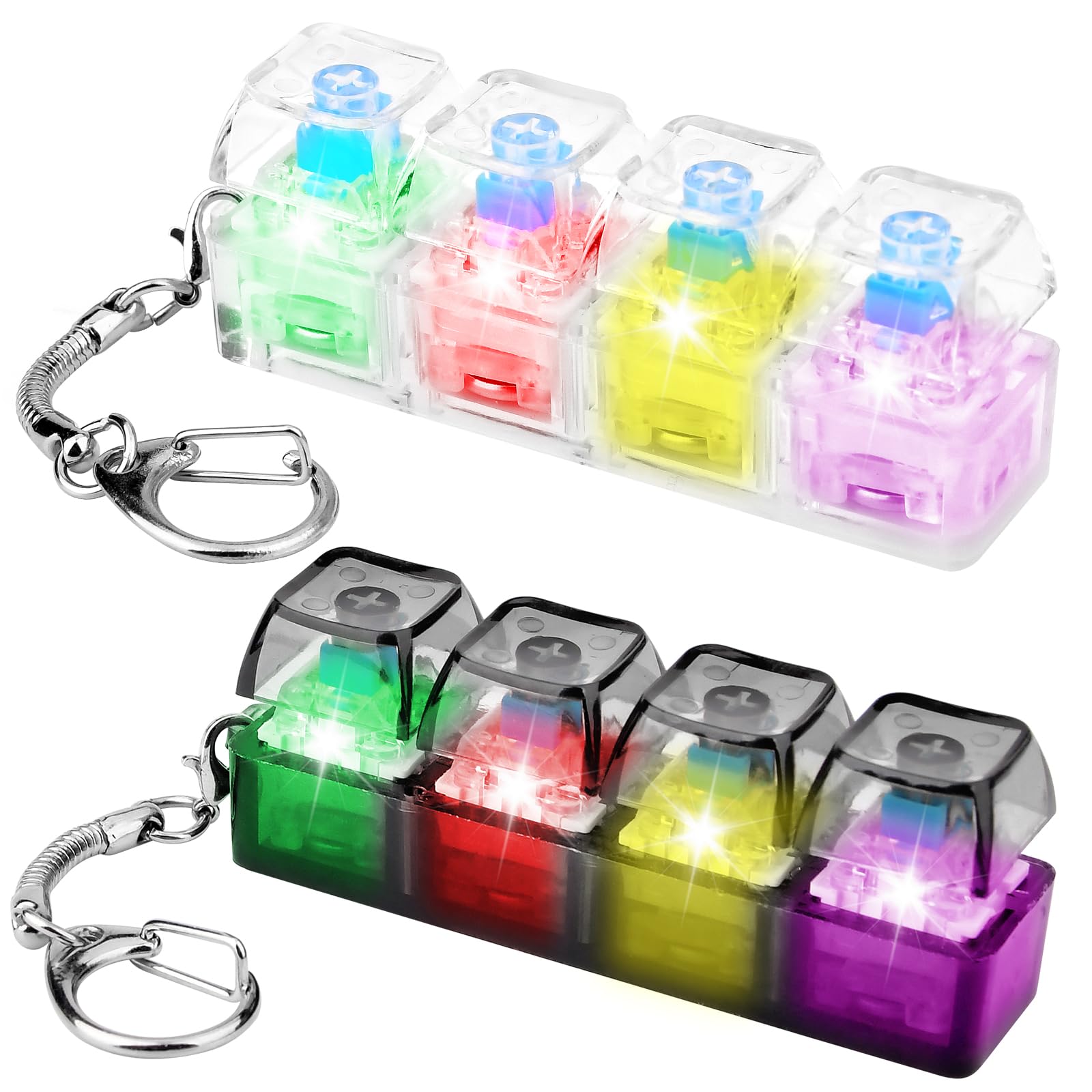2 Pcs Keyboard Fidget Toy, Fidget Keyboard Toys for Adults with LED light, Funny Stress Relief Toys, Portable Finger Decompression Keyring for Office School, Decompression Gift