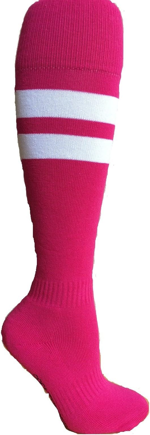 SockTower Men's Unisex Sports Athletic Cushion Crew Team Field Baseball Softball Cotton Terry Striped Knee High Socks
