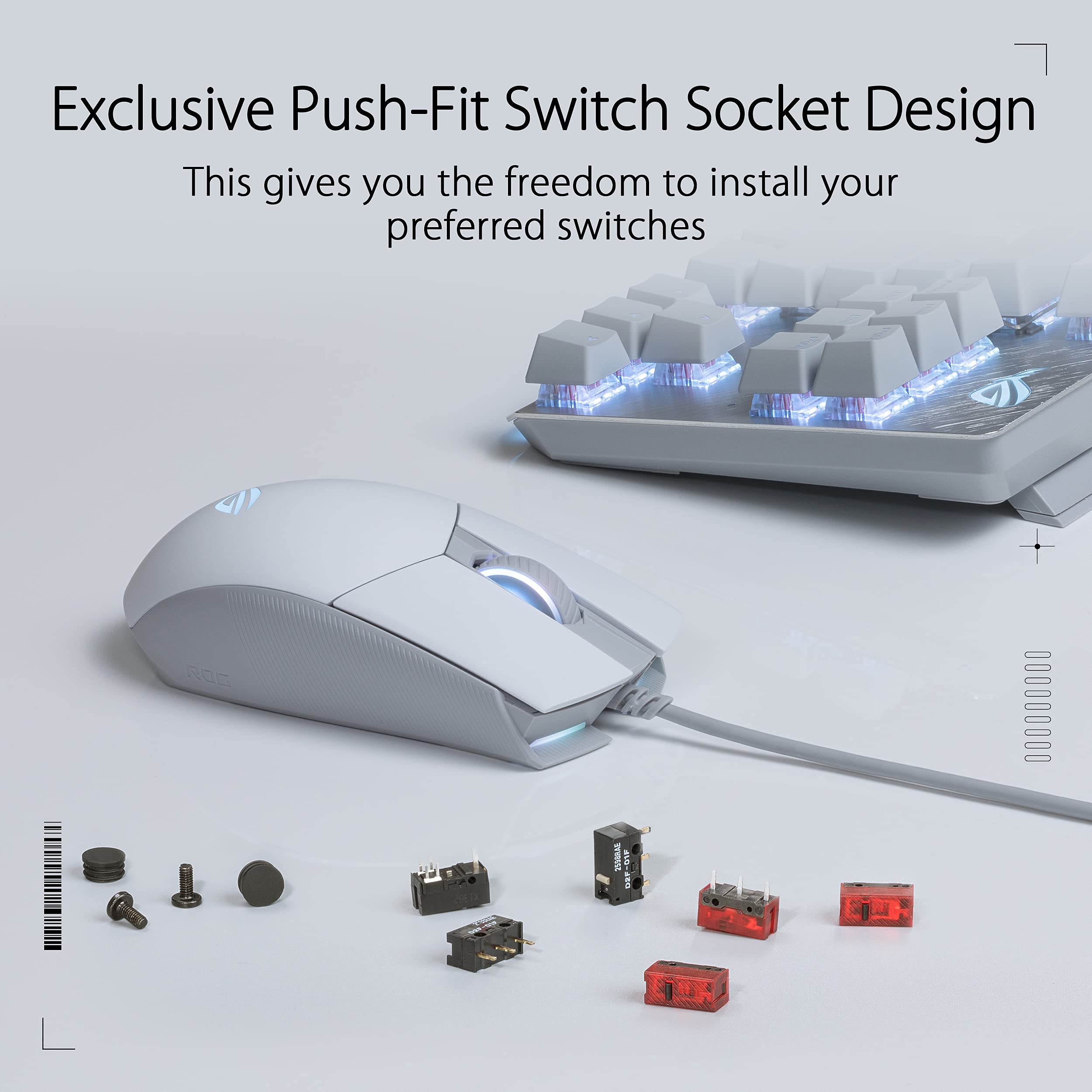ASUS ROG Strix Impact II Moonlight White Gaming Mouse | Ambidextrous and Lightweight Design, 6200 DPI Optical Sensor, Push-Fit Hot Swappable Switches, Aura Sync RGB Lighting, Minimal Design (Renewed)