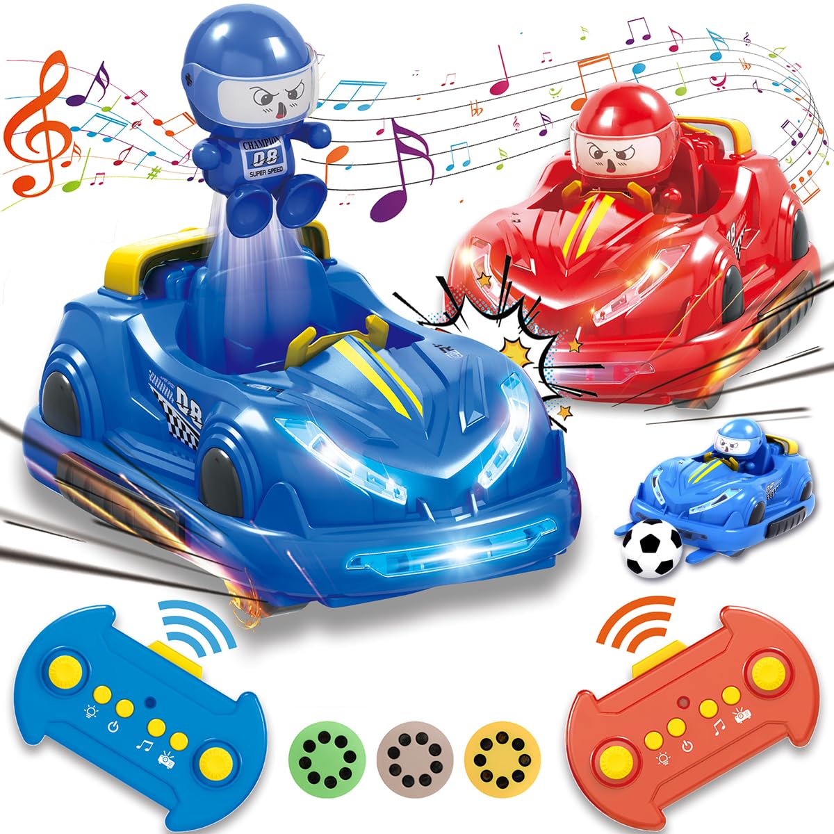 Photo 1 of 2 Pack Remote Control Battle Bumper Car for Kids, Fun Battle Robot Pop-up Remote Control Toy Car, Family Interactive Toy with Music Children's (Blue+Red)