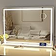 Gvnkvn Makeup Vanity Mirror with Lights 32" x 24" Large LED Makeup Mirror, Light up Mirror with 10X Magnification and USB Charging Port, Dimmable 3 Modes, Touch Screen Control Square Corner
