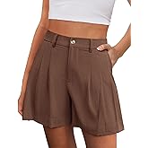 PRETTYGARDEN Womens Shorts Casual 2026 Summer Elastic High Waist Zipper Button Tailored Shorts Pleated Beach Vacation Clothes