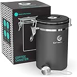Coffee Gator Stainless Steel Coffee Grounds and Beans Container Canister with Date-Tracker, CO2-Release Valve and Measuring S