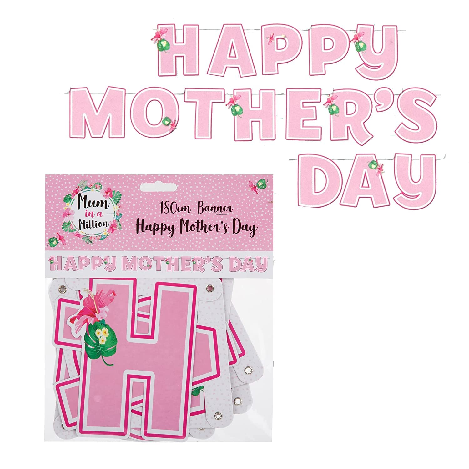 VFM - Mothers Day Banner,180cm Mum In A Million Mother's Day, Bunting Happy Mothers Day Decorations, Afternoon Tea Decoration