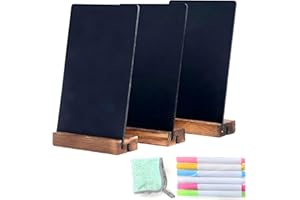 7.9x5.1 Desktop Chalkboard Sign with Wood Base, Message Board Menu Board Chalkboard for Shop Wedding Kitchen Home Party (3 Pa