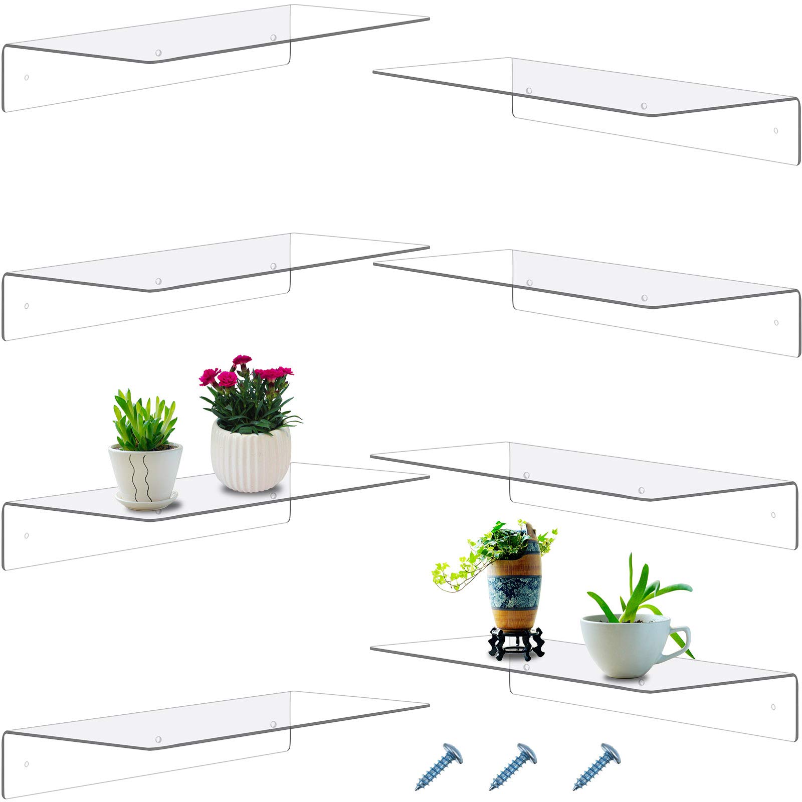 Photo 1 of Blulu 8 Pieces Acrylic Floating Shelf, Invisible Wall Mounted Shelf for Book Photo Picture Makeup Record Display in Living Room, Bathroom, Bedroom, Kitchen, Office(Clear, 14 x 5 x 2 Inches)