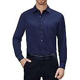 Alimens & Gentle Mens Dress Shirts 4-Way Stretch Long Sleeve Collared Casual Solid Wedding Dating Button Down Shirt