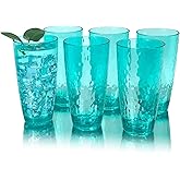 yongzhenlite Set of 6 26-Ounce Large Acrylic Glasses Plastic Tumbler/Drinking Water Cups for Home Party,Hammered Style,BPA Free,Dishwasher Safe(Teal)