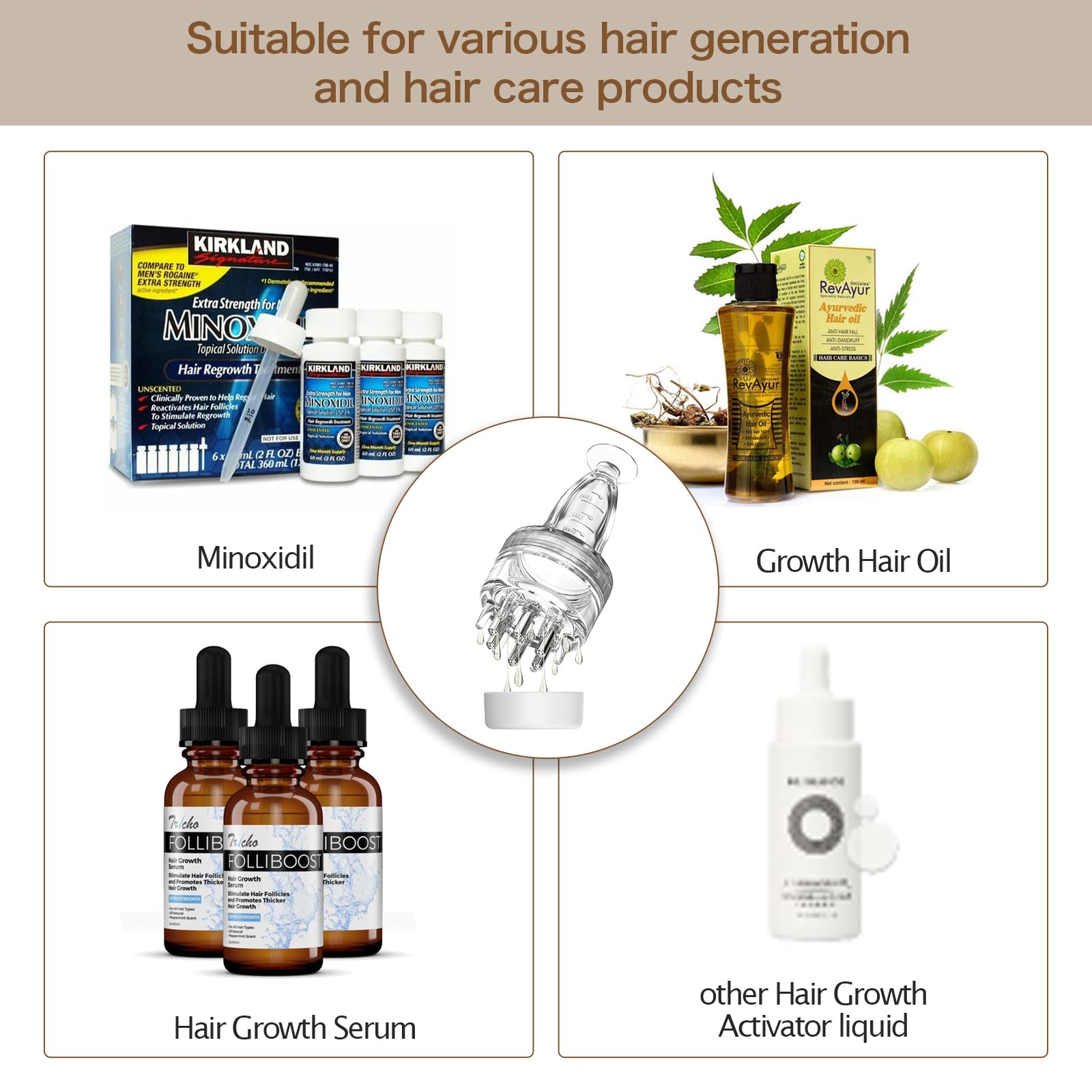 Scalp Applicator Comb,Minoxidil Applicator tool,Hair Oil Essential Serum Liquid Massager for Hair Growth, Follicle Care Treat hair Loss Thinning (Transparent)