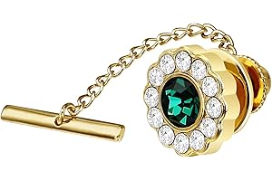 AMITER Crystal/Pearl Tie Tack with Chain, Gold Mens Tie Pin Necktie Pins Lapel Pin for Wedding Birthday Anniversary Party