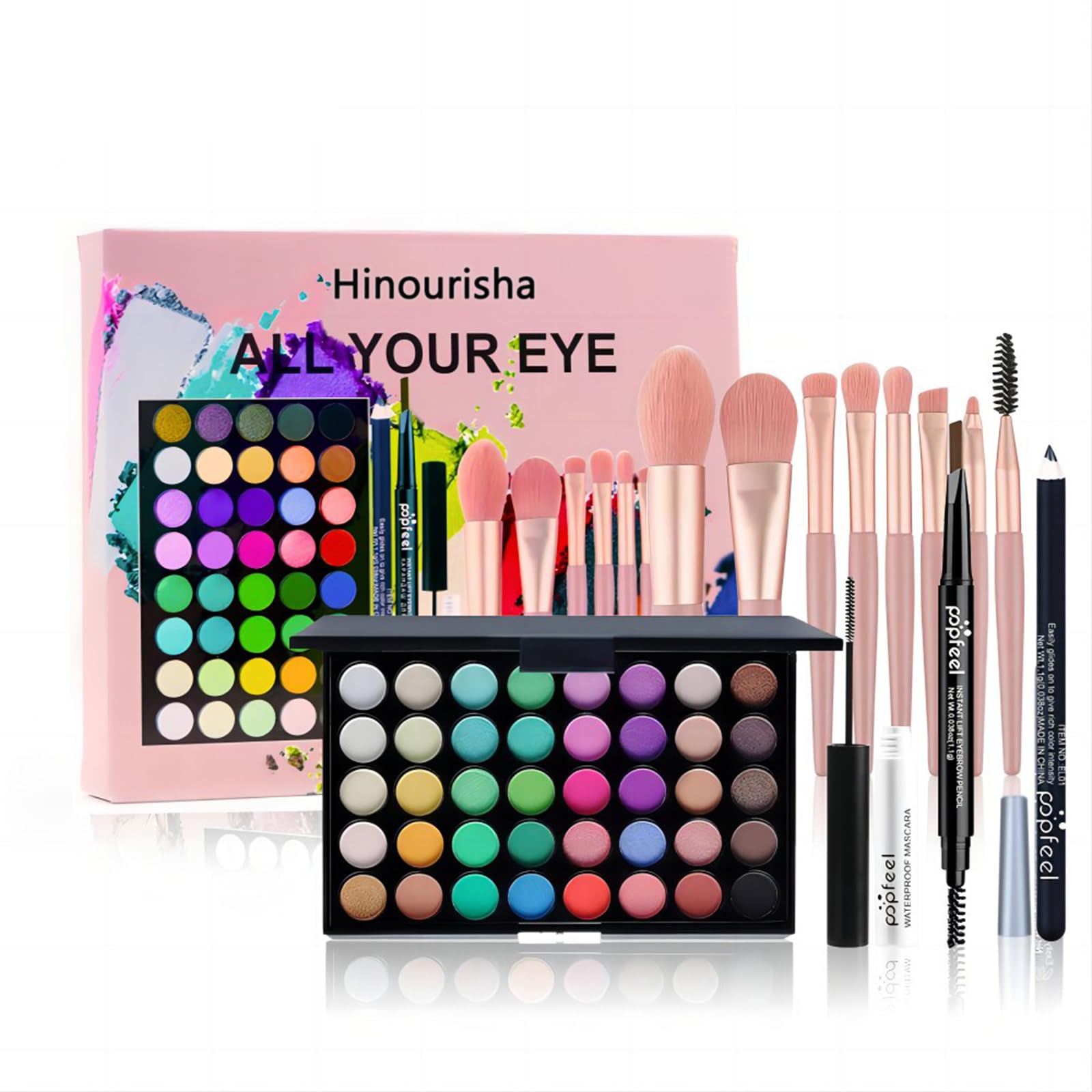 Hinourisha Full Makeup Kit for Women - 40 Color Eye Shadow Palette, Eyeliner, Mascara, Eyebrow Pencil & Makeup Brush Set