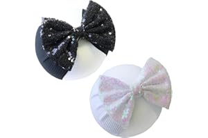 HELYKAKA Black Sequin Bow Baby Headbands, White Big Bows for Baby Girls Hair Bow Baby Girl Elastic Wide Hairbands for Baby Girls Newborn and Infant Hair Accessories Unisex-Babies Gift