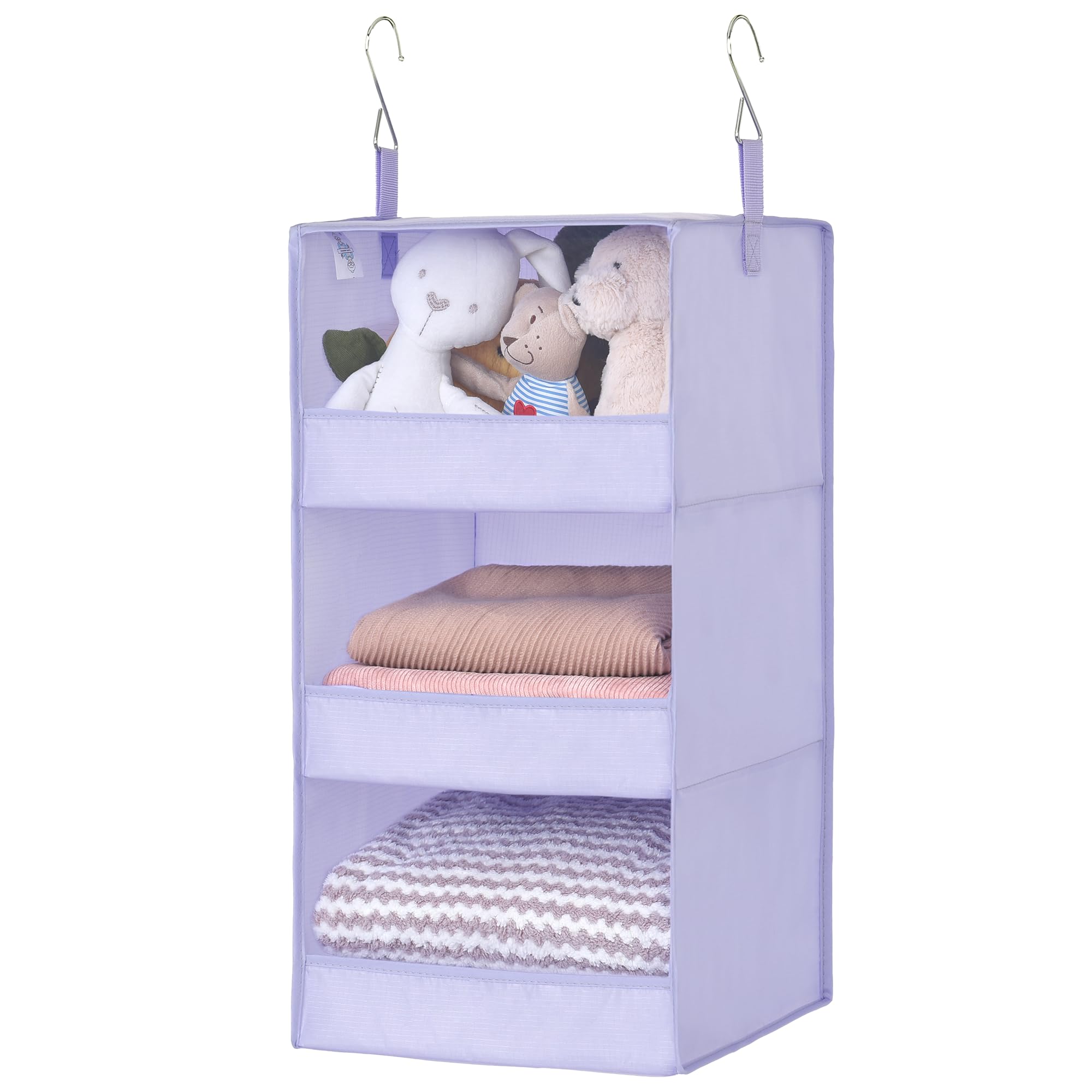 Photo 1 of GRANNY SAYS 3 Shelf Hanging Closet Organizers and Storage, Collapsible Closet Storage Organizer with 2 Metal Hooks, Leak-Proof Hanging Shelves for Nursery, Kids Room, Bedroom, 1 Pack, Purple