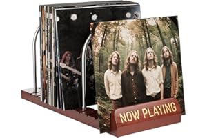 Bulado Now Playing Vinyl Record Holder, Wooden Vinyl Record Storage with Front Display Groove, Album Storage Stand Organizer for 50 LPs, Easy to Assemble, Magazine Holder Rack for Gift