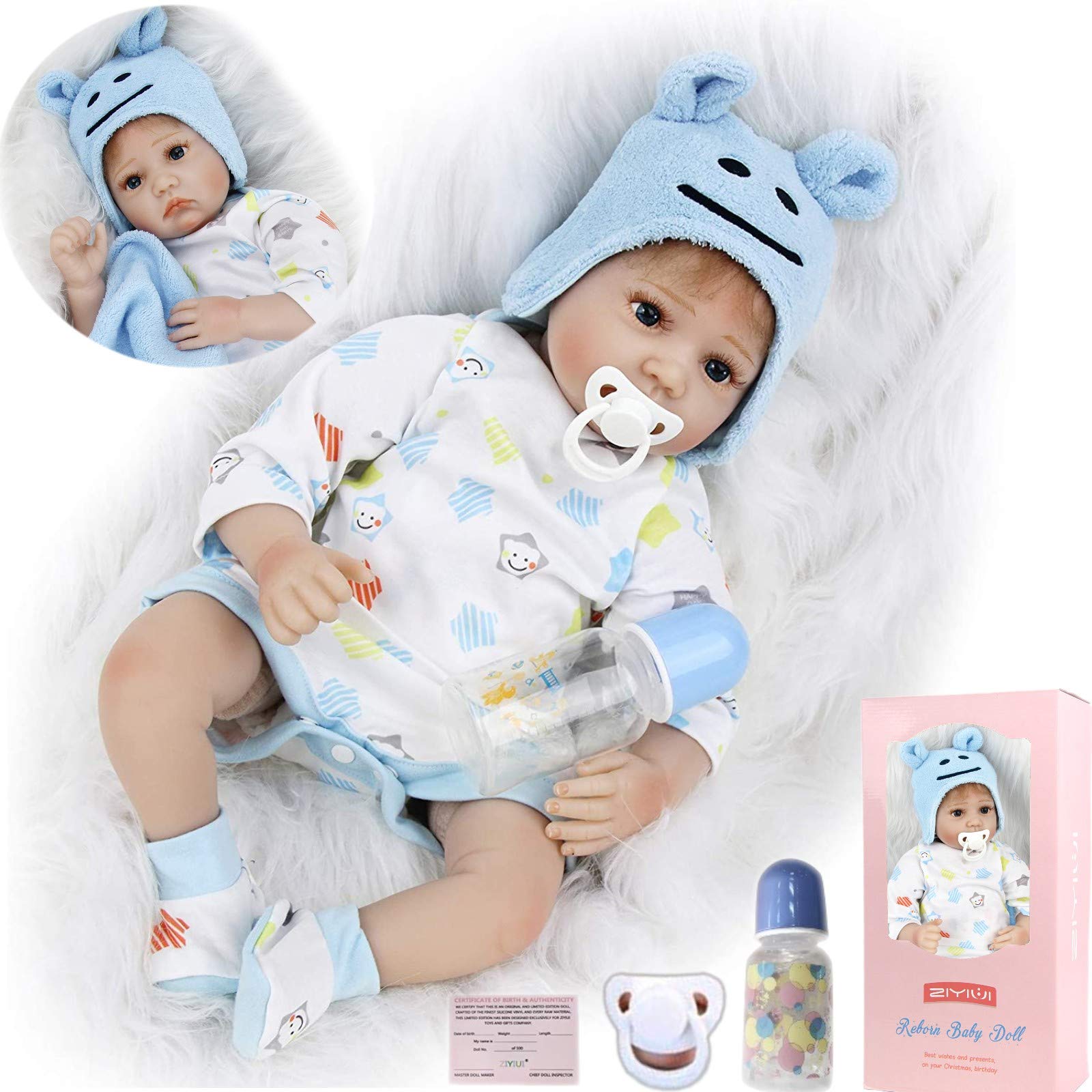 ZIYIUI 22 Inch 55cm Reborn Baby Dolls Boys Soft Silicone Vinyl Real Life Baby Dolls Handmade Newborn Baby Toys Reborn Babies Suitable for Ages 3+ (22 Inch)