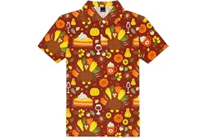 AOBUTE Kids Thanksgiving Shirts Funny Turkey Print Short Sleeve Holiday Polo 3-14 Years