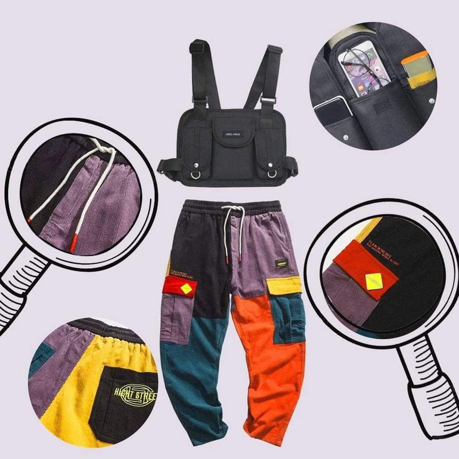 Aelfric Eden Men's Color Patchwork Cargo Pants Hip hop Joggers Streetwear Pants at  Men’s Clothing store