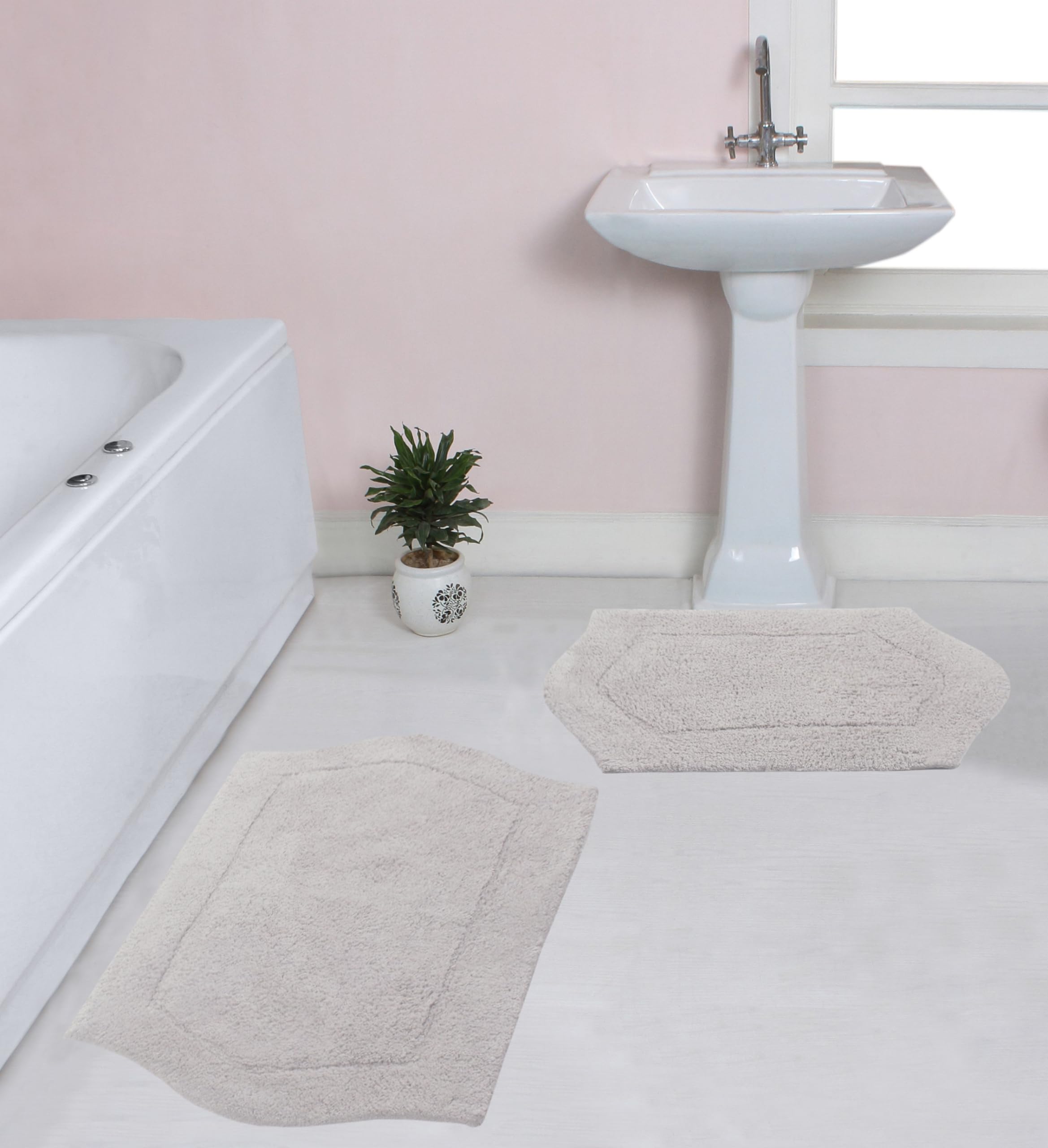 Home Weavers Waterford Collection 100% Cotton Tufted Bath Rug, Extra Soft and Absorbent Bath Rugs, Non-Slip Bath Mats, Machine Washable Bath Mats for Bathroom, 2 Piece Set, Light Gray