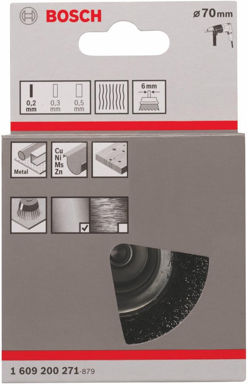 Bosch 1x PRO Steel Longlife Cup Brush, Crimped Wire for 6 mm Cylindrical Shank and Drill (diameter 70 mm - Image 3