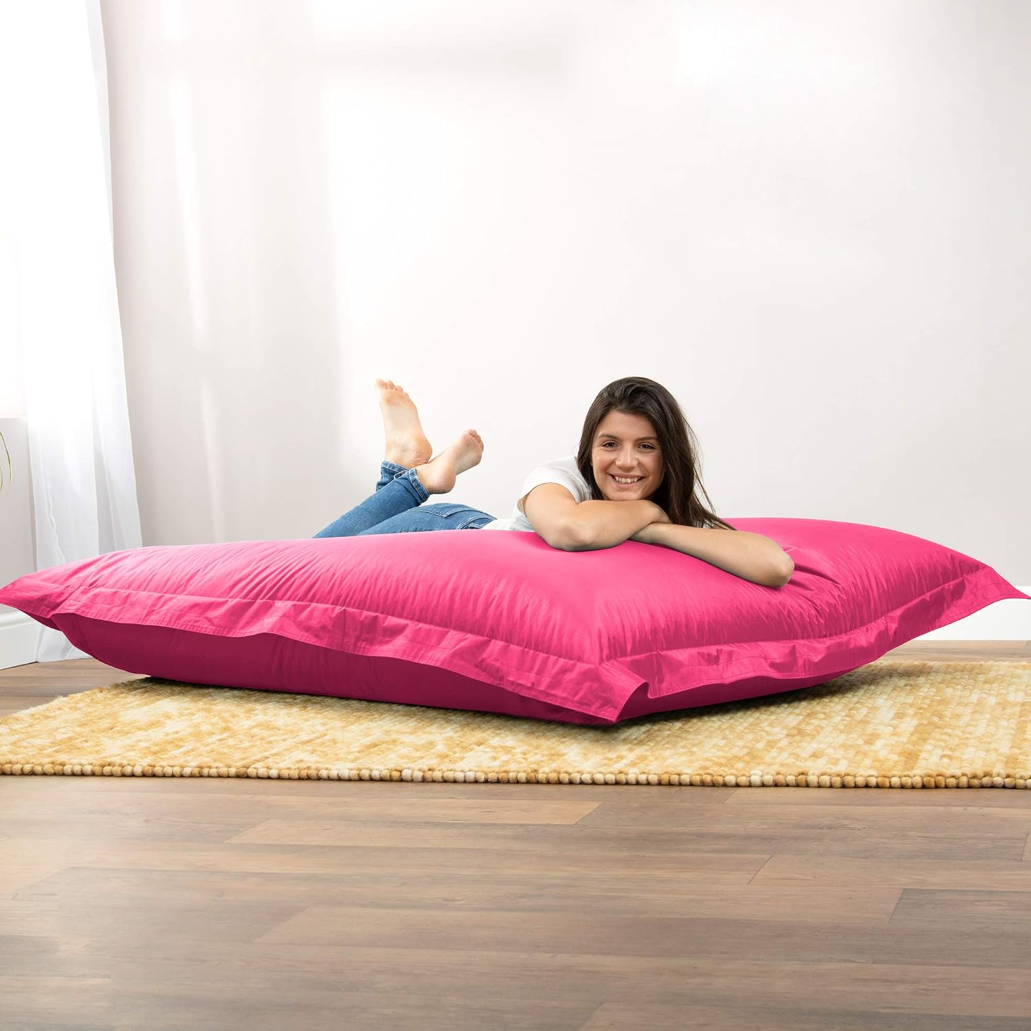 Bean Bag Bazaar Giant Bean Bag, Pink, Water Resistant Fabric, Floor Cushion - Image 5
