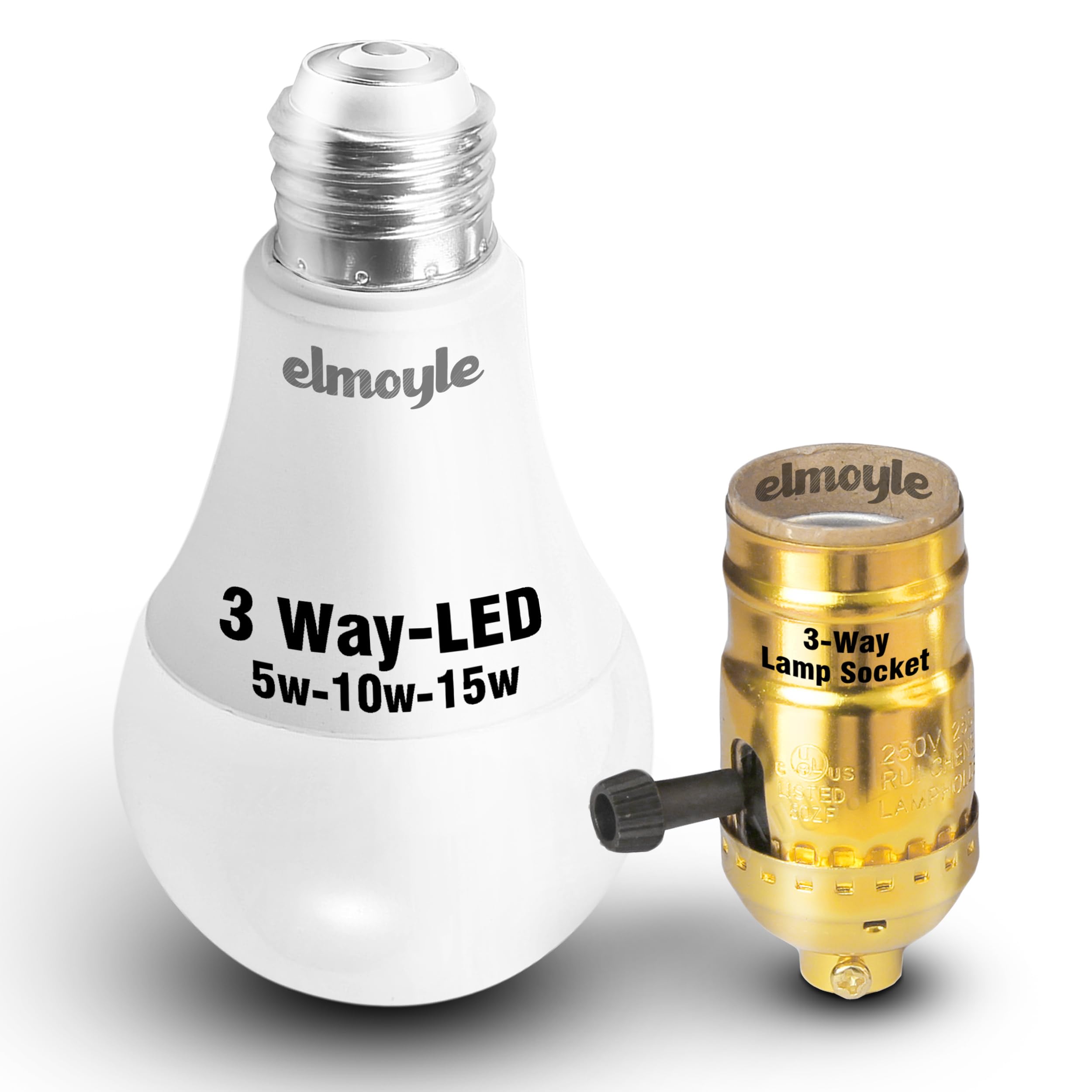 View 1 of 3 Way Light Bulbs 30 70 100w Warm White 3000k with 3-Way Lamp Socket, E26 Medium Base, Turn for Low-Medium-High Light Settings, Repair/Replace Floor and Table Lamps, DIY Project (1pcs LED Bulb+Socket)